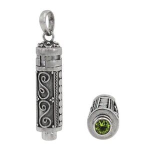 Sterling Silver Peridot prayer scroll ash box pendant 🆕